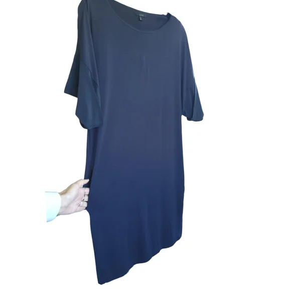COS Sz S Jersey Knit Tee Shirt Tunic Dress Stretch Silk Drop Sleeve Pockets Blue - Picture 9 of 16